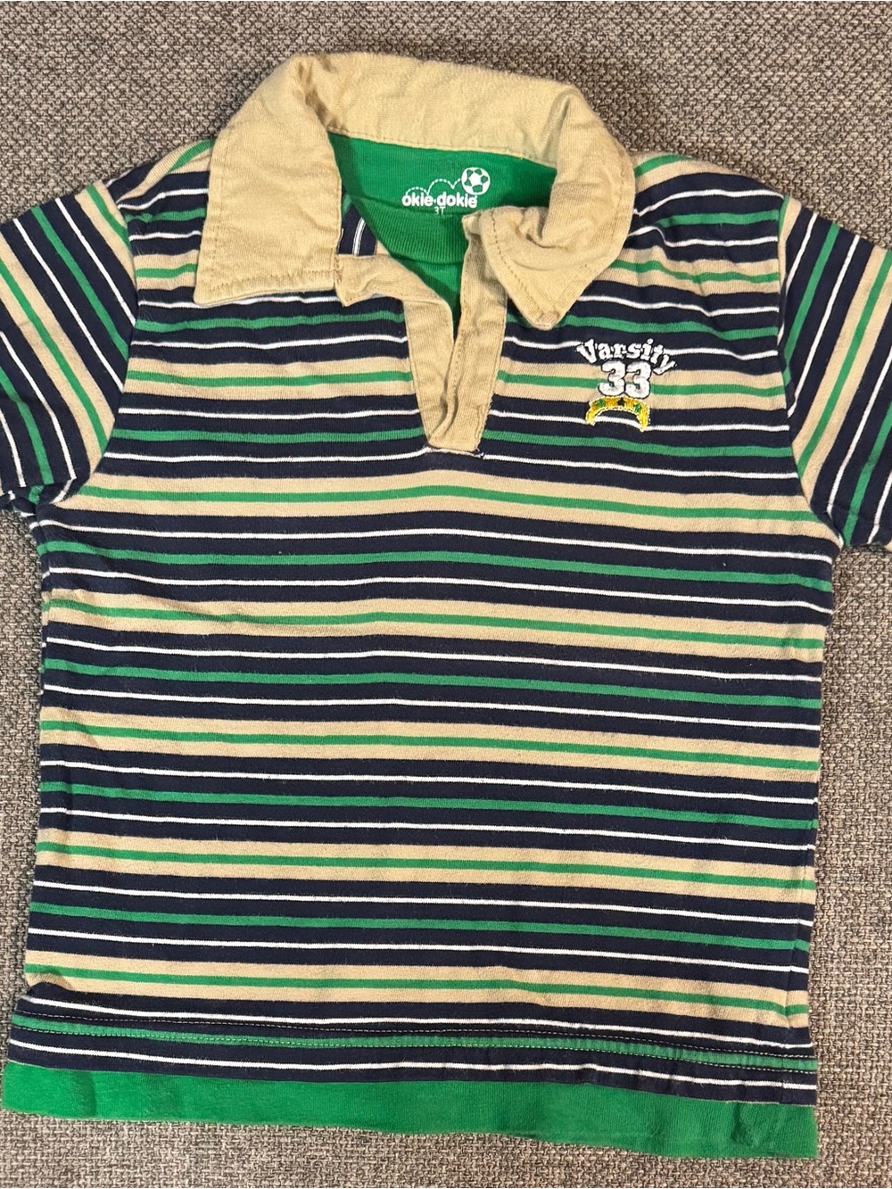 Okie Dokie Boys Polo T Shirt Green Navy Button Up Size 3T